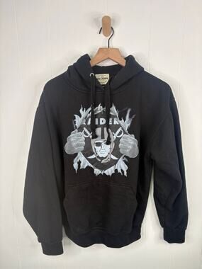 Jon Lauren NFL Oakland Raiders Pullover Hoodie Medium Black Ripped Logo